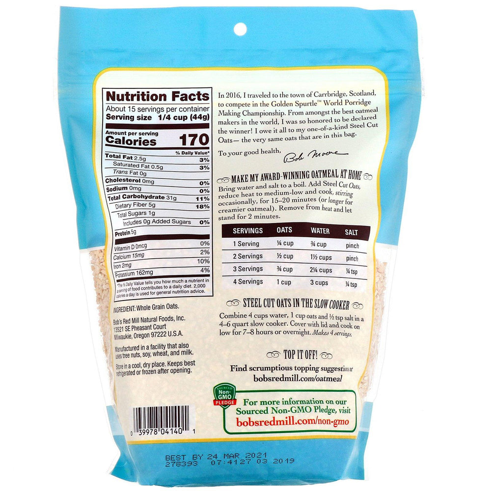 Bob's Red Mill, Steel Cut Oats, Whole Grain, 24 oz (680 g) - HealthCentralUSA