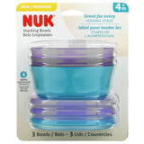 NUK, Stacking Bowls, 4+ Months, Purple & Teal, 3 Bowls + 3 Lids - Supply Center USA