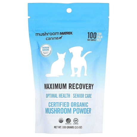 Mushroom Matrix Canine, Maximum Recovery, Certified Organic Mushroom Powder, For 25 lb Pet, For Dogs and Cats, 3.5 oz (100 g) - Supply Center USA