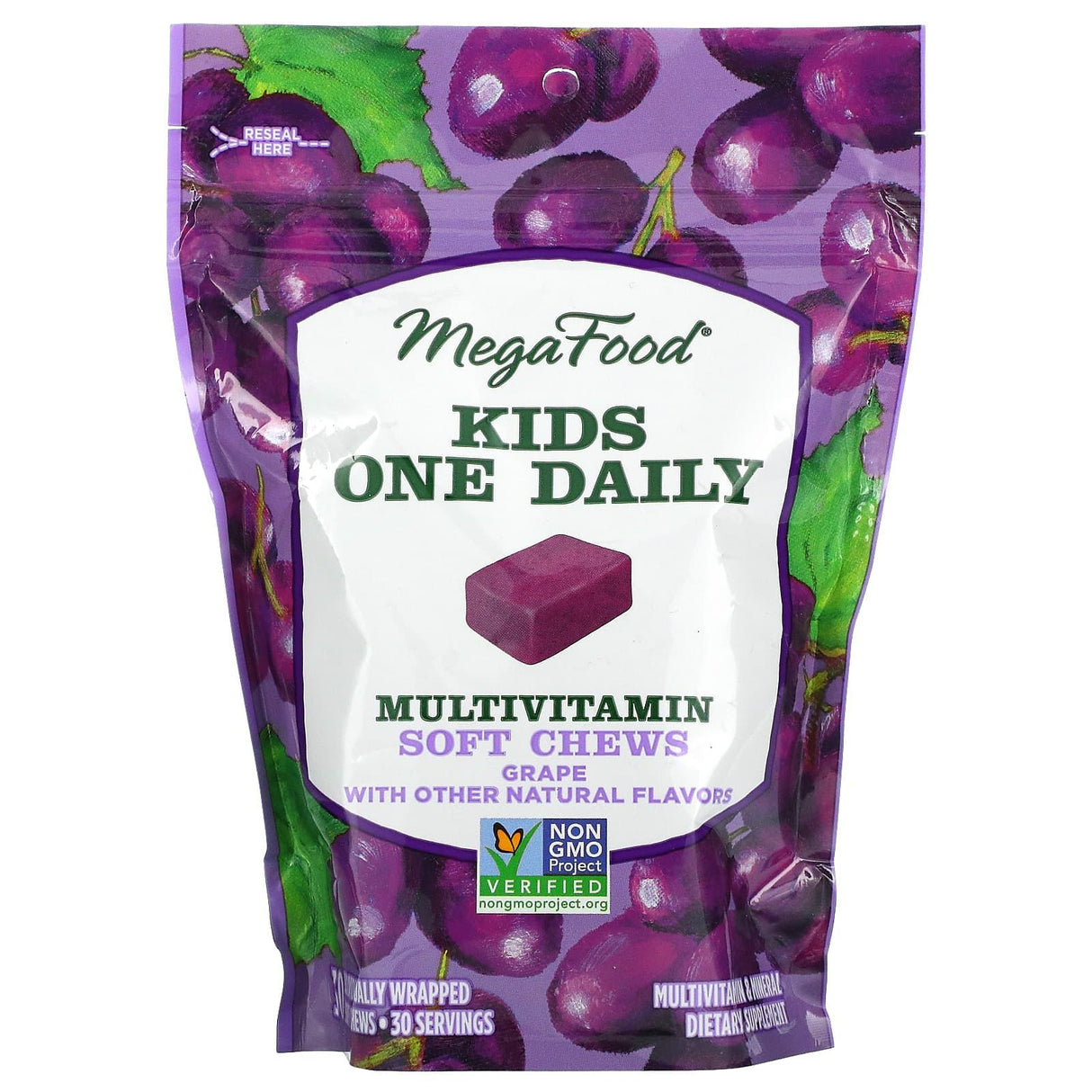 MegaFood, Kids One Daily, Multivitamin Soft Chews, Grape, 30 Individually Wrapped Soft Chews - Supply Center USA