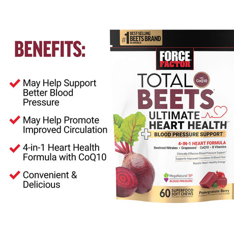 Force Factor, Total Beets® With CoQ10, Pomegranate Berry, 60 Superfood Soft Chews - Supply Center USA