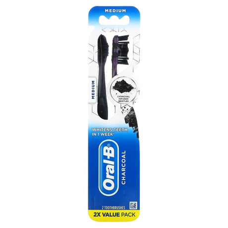 Oral-B, Charcoal Toothbrush, Medium, 3+ Years, 2 Toothbrushes - Supply Center USA