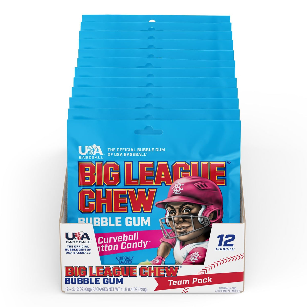 Big League Chew Outta Here Original Bubble Gum - Classic Ballpark Flavor | Perfect for Baseball Games, Teams, Concessions, Parties, and More | Pack of 12 Bags (2.12Oz Each)