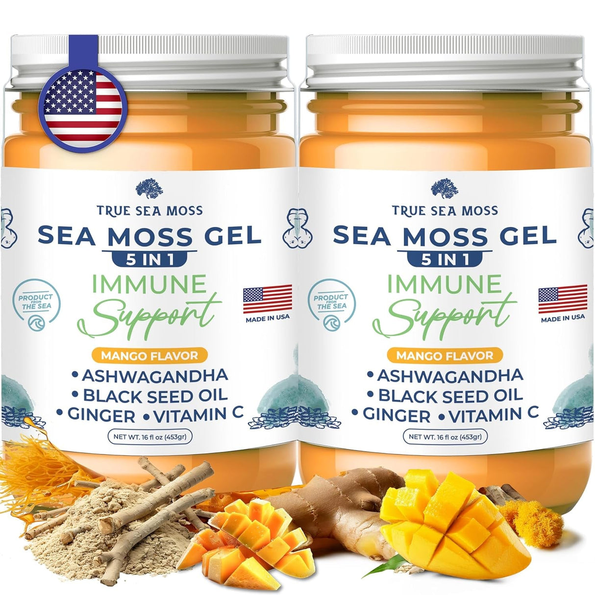 Trueseamoss Wildcrafted Irish Sea Moss Gel –7 Flavors- Nutritious Raw Seamoss Rich in Minerals, Proteins & Vitamins – Antioxidant Health Sea Moss, Vegan Made in USA (MANGO/PINEAPPLE, 1)
