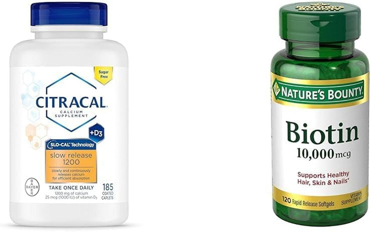 Citracal Slow Release 1200, 1200 Mg Calcium Citrate and Calcium Carbonate Blend with 1000 IU Vitamin D3, Bone Health Supplement for Adults, Once Daily Caplets, 185 Count - Supply Center USA