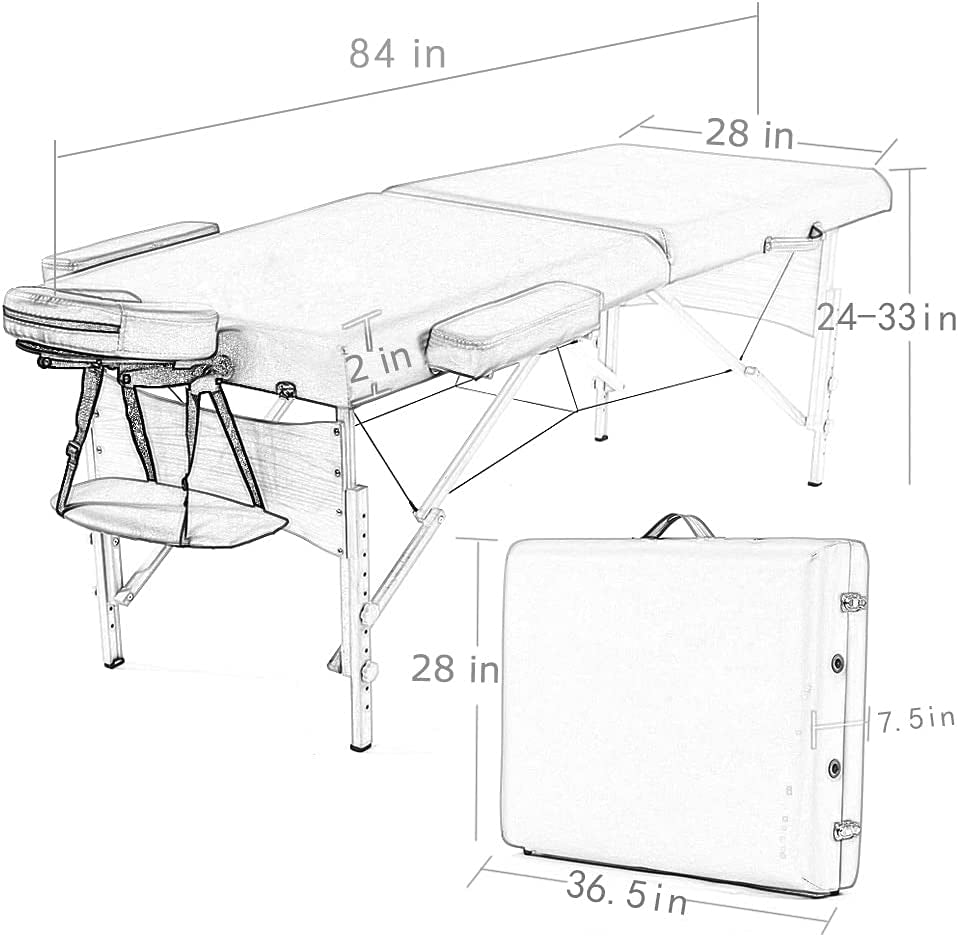 Bestmassage Massage Table Portable Massage Bed Lash Bed 28 in Wide Spa Bed Hight Adjustable 2 Fold Spa Bed Facial Cradle Salon Bed with Non-Woven Bag for Spa Footmassage Facial Carespa Tattoo