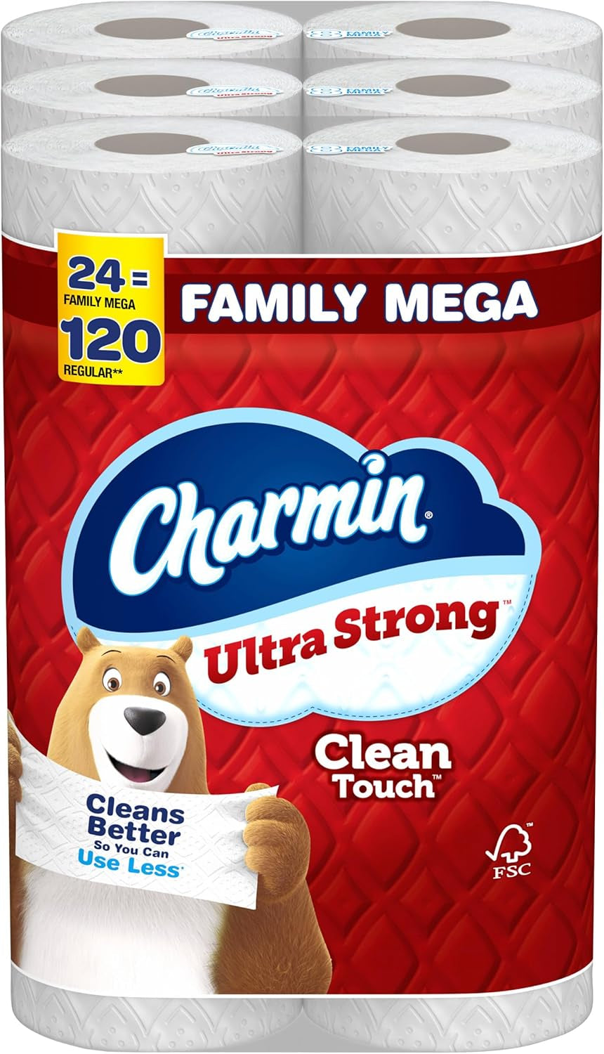 Charmin Toilet Paper Ultra Strong Clean Touch, 18 Family Mega Rolls = 90 Regular Rolls (Packaging May Vary)
