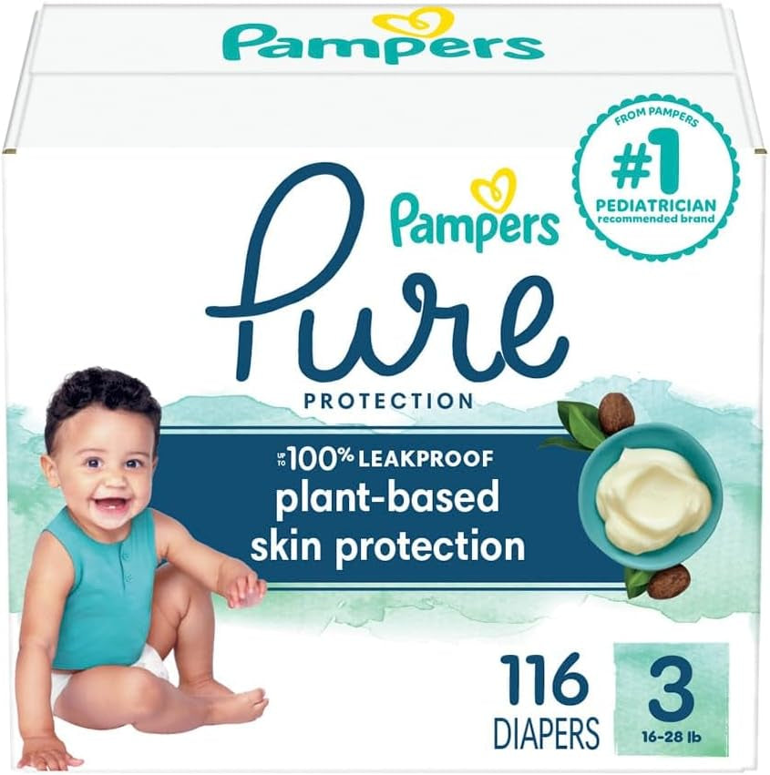 Pampers Pure Protection Diapers - Size 5, One Month Supply (132 Count), Hypoallergenic Premium Disposable Baby Diapers