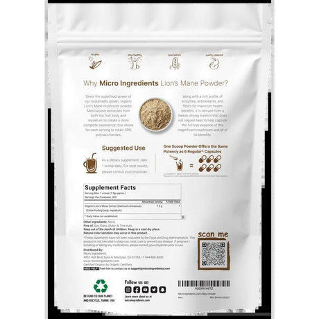 Organic Lions Mane Mushroom Supplement Powder - Supply Center USA