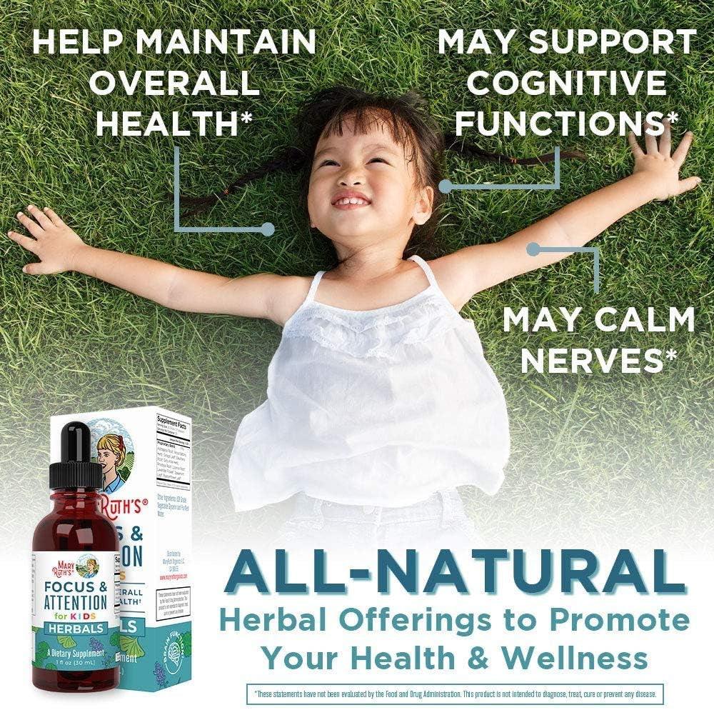 Maryruth Organics Kids Brain Supplements for Memory and Focus, USDA Organic Drops with Ginkgo Biloba, Rhodiola Root & Licorice Root, Focus & Attention, Calm, Vegan, Non-Gmo, Gluten Free, 30 Servings - Supply Center USA