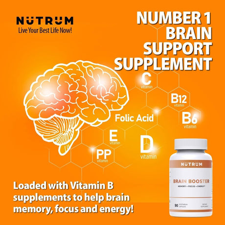 NUTRUM Brain Booster Supplement - Brain Supplement Nootropic Booster – Brain Pills Vitamin for Focus, Memory, Clarity, Energy & Better Concentration, with DMAE, Bacopa Monnieri, L-Gutamine - Supply Center USA