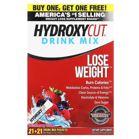 Hydroxycut, Weight Loss Drink Mix, Wildberry Blast, 21 Packets, 1.9 oz (53 g) - Supply Center USA