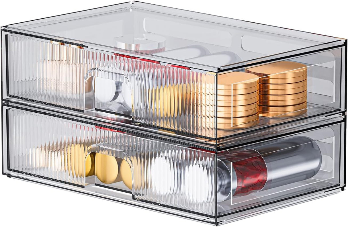 ZHIAI Stackable Storage Box, Acrylic Organizer, Cosmetic Organizer for Cosmetics and Beauty Products for Dressers, Bathrooms, Cabinets, Bedrooms and Home Organization 4 Piece Set
