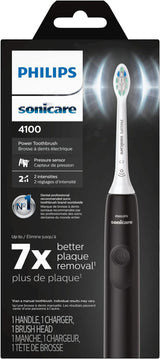 Philips Sonicare 4100 Rechargeable Electric Toothbrush, with Pressure Sensor, 2 Intensity Settings, Smartimer and Quadpacer, 14-Day Battery Life, Black, Model HX3681/24