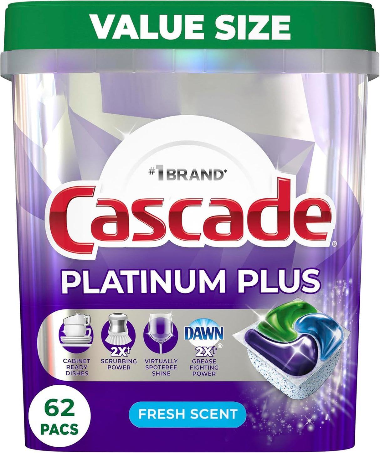 Cascade Platinum plus Dishwasher Pod, Dish Detergent Actionpacs, Dishwasher Detergent, Fresh, 52 Count