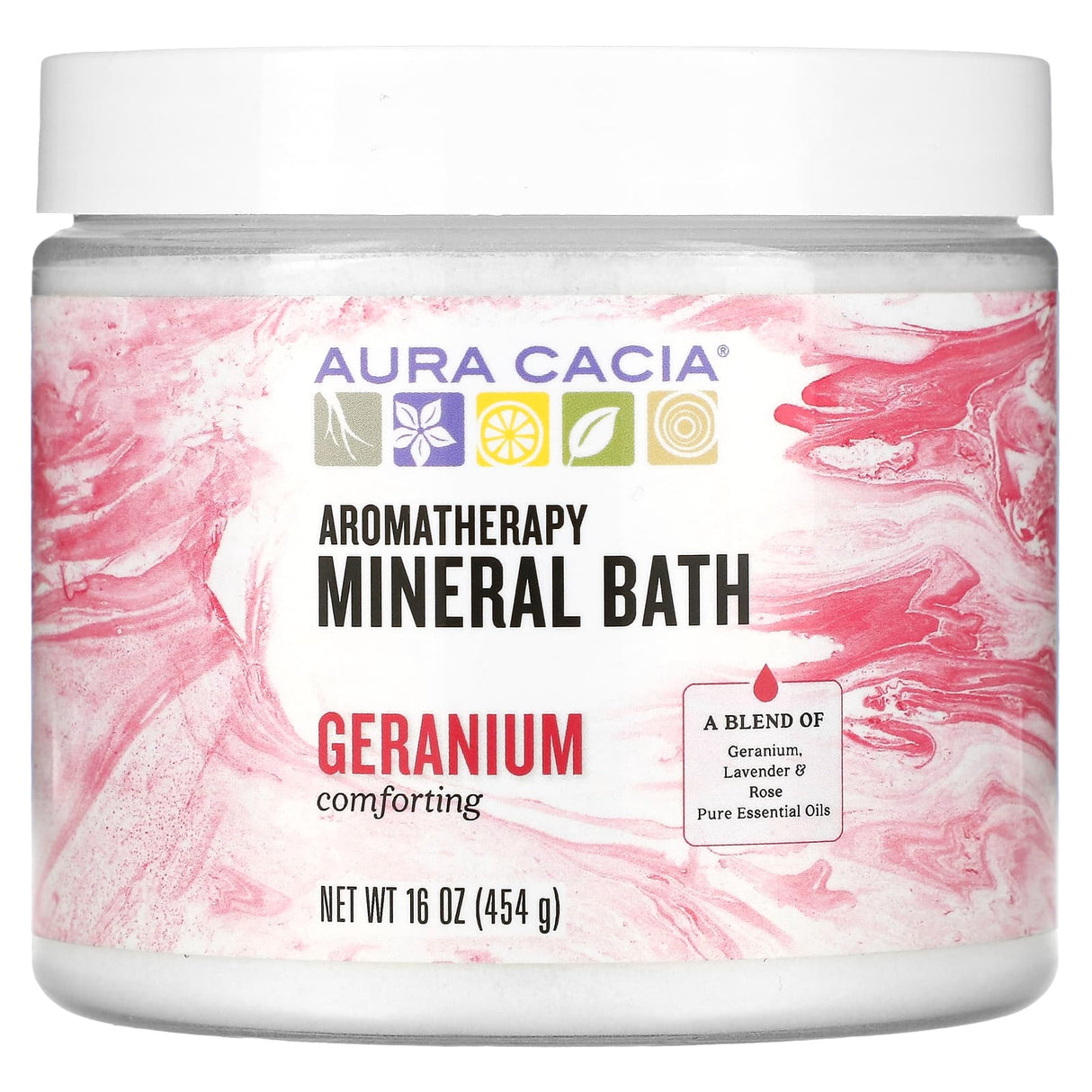 Aura Cacia, Aromatherapy Mineral Bath, Comforting Geranium, 16 oz (454 g)