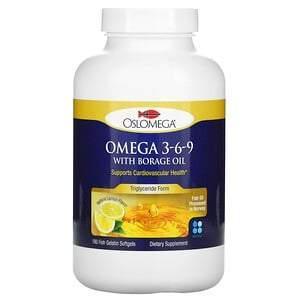 Oslomega, Norwegian Omega 3-6-9 with Borage Oil, Lemon Flavor, 180 Fish Gelatin Softgels - Supply Center USA