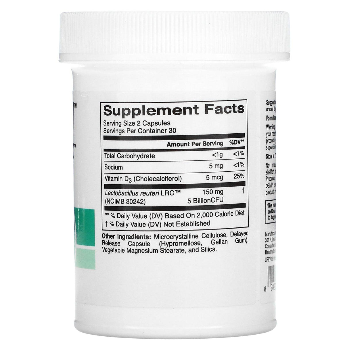 HealthyBiom, Lactobacillus Reuteri LRC with Vitamin D, 5 Billion CFUs, 60 Veggie Capsules - Supply Center USA