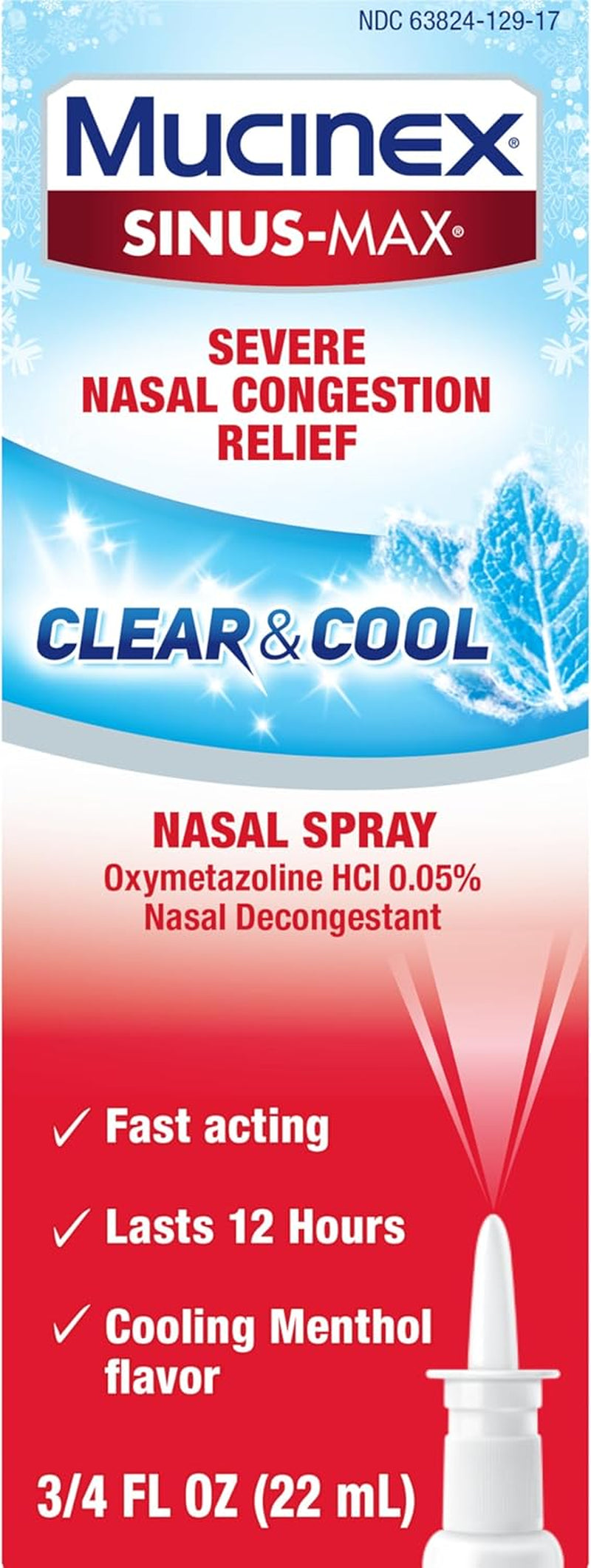 Mucinex Sinus-Max Nasal Spray Decongestant, 12 Hour Over-The-Counter Medication Nose Spray for Sinus Relief, Nasal Decongestants for Adults & Sinus Congestion, Cooling Menthol, 0.75 Fl Oz