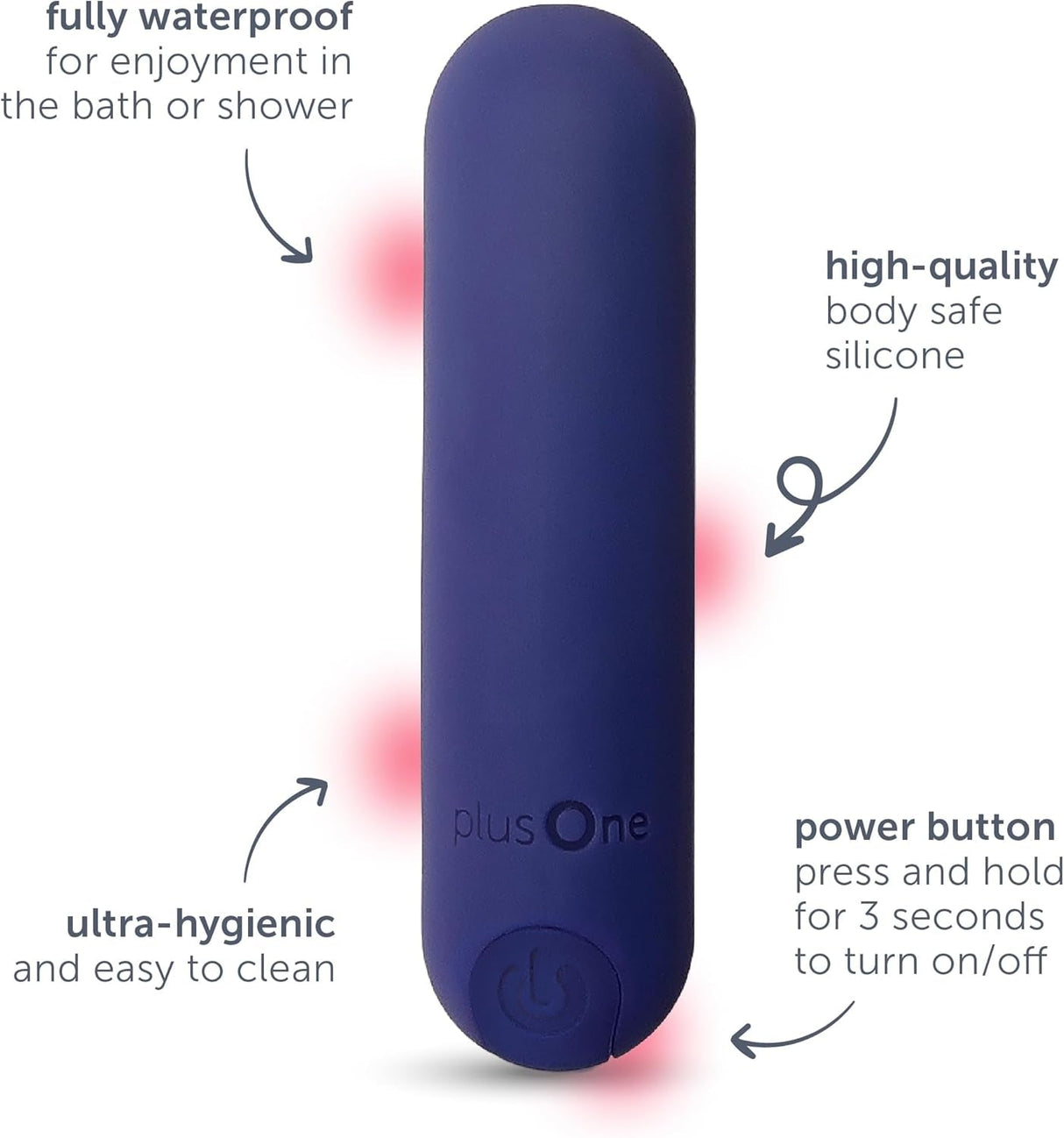 Plusone Bullet Vibrator for Women, Mini Vibrator Made of Body-Safe Silicone, Fully Waterproof, USB Rechargeable, Personal Massager with 10 Vibration Settings, Purple