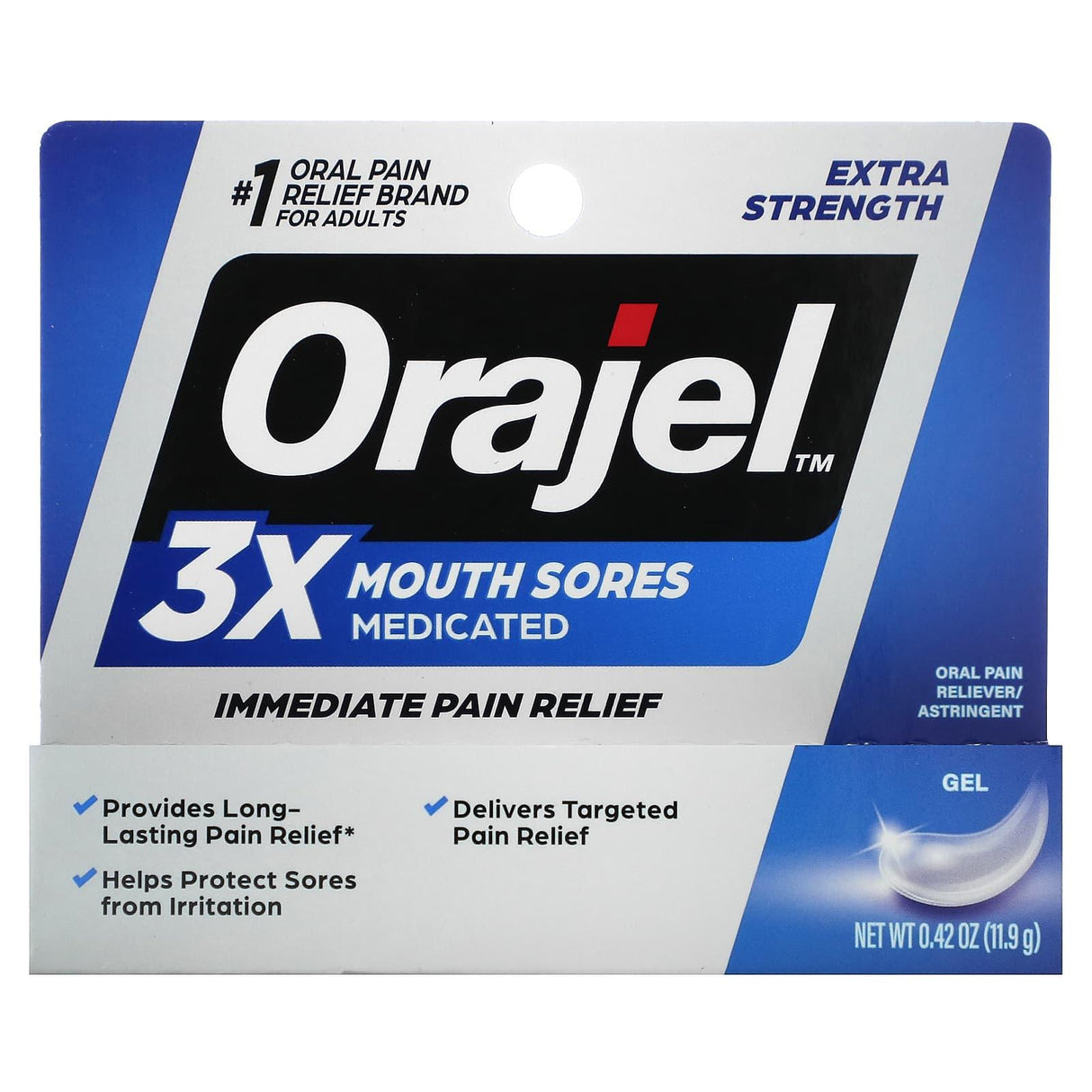 Orajel, 3X Medicated For Mouth Sores Gel, Extra Strength, 0.18 oz (5.1 g) - Supply Center USA