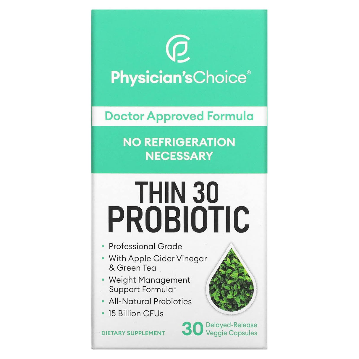 Physician's Choice, Thin 30 Probiotic, 15 Billion, 30 Delayed-Release Veggie Capsules - Supply Center USA