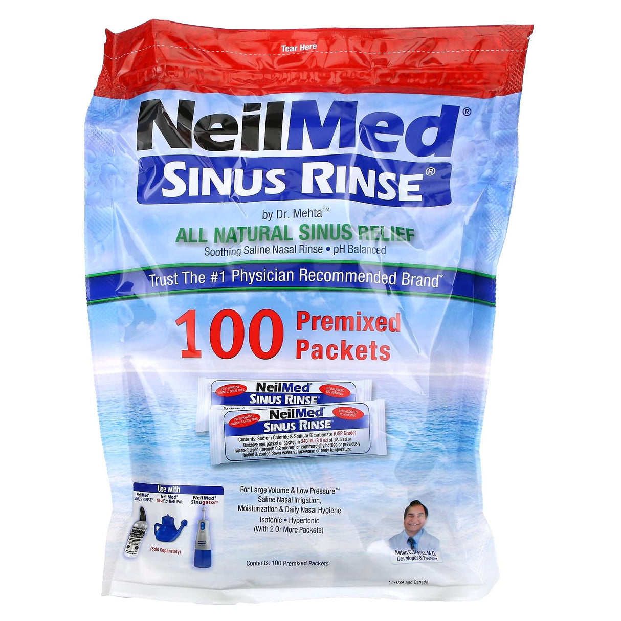 NeilMed, Sinus Rinse, All Natural Sinus Relief, 100 Premixed Packets - Supply Center USA