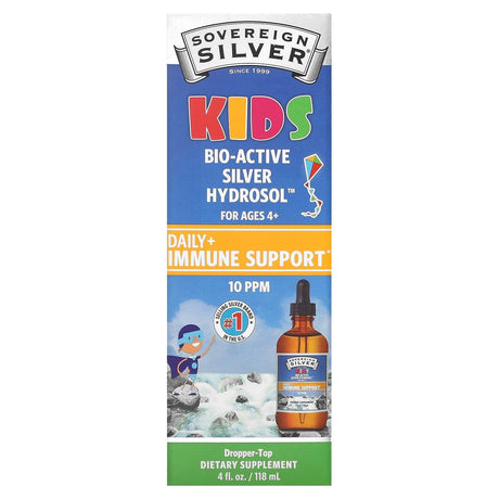 Sovereign Silver, Kids Bio-Active Silver Hydrosol, Daily+ Immune Support, Ages 4+, 10 PPM, 4 fl oz (118 ml) - Supply Center USA