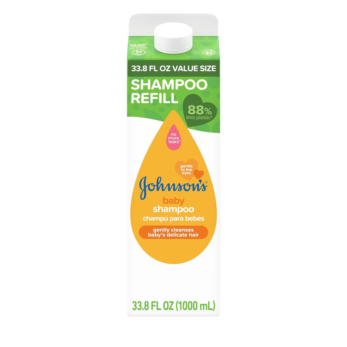 Johnson'S Baby Shampoo, Hypoallergenic, Tear-Free Shampoo for Baby'S Delicate Scalp & Skin, Gently Washes Away Dirt & Germs, Paraben-Free, Value Size Baby Shampoo Refill, 33.8 Fl. Oz