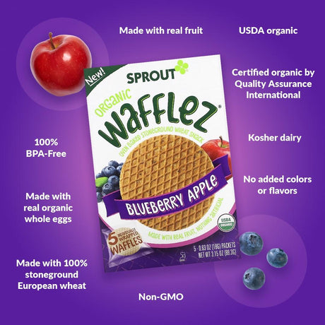 Sprout Organics, Wafflez, Blueberry Apple, 5 Packets, 0.63 oz (18 g) Each - Supply Center USA