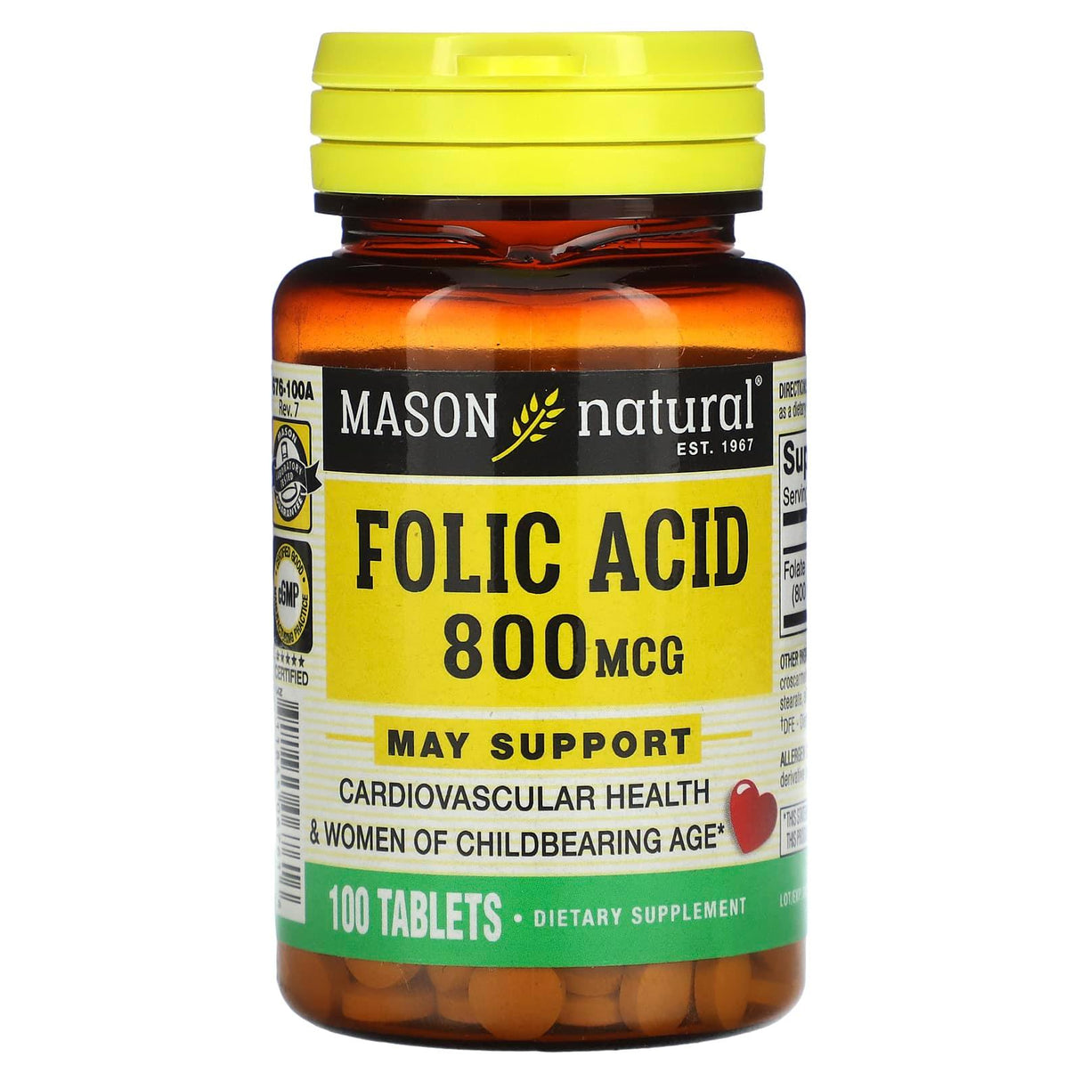 Mason Natural, Folic Acid, 400 mcg, 100 Tablets - Supply Center USA