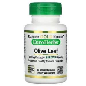 California Gold Nutrition, Olive Leaf Extract, EuroHerbs, European Quality, 500 mg, 60 Veggie Capsules - Supply Center USA