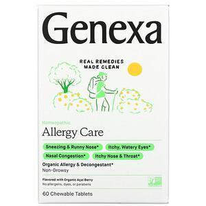 Genexa, Allergy Care, Organic Allergy & Decongestant, Organic Acai Berry , 60 Chewable Tablets - Supply Center USA