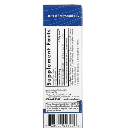 Nordic Naturals, Plant-Based Vitamin D3 Liquid, 1,000 IU, 1 fl oz (30 ml) - Supply Center USA