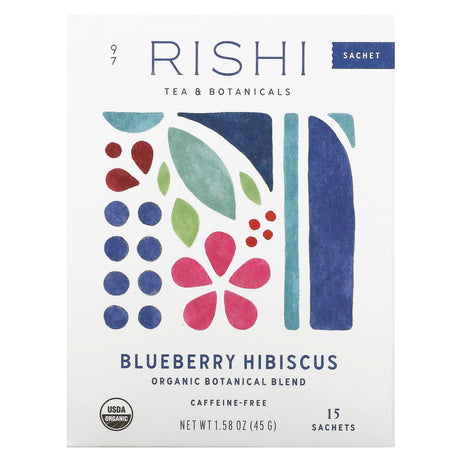 Rishi Tea, Organic Botanical Blend, Blueberry Hibiscus, Caffeine-Free, 15 Sachets, 1.58 oz (45 g) - Supply Center USA