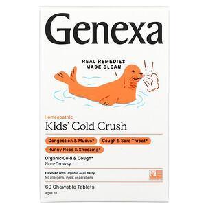 Genexa, Kids´ Cold Crush, Cold & Cough, Ages 3+, Organic Acai Berry, 60 Chewable Tablets - Supply Center USA