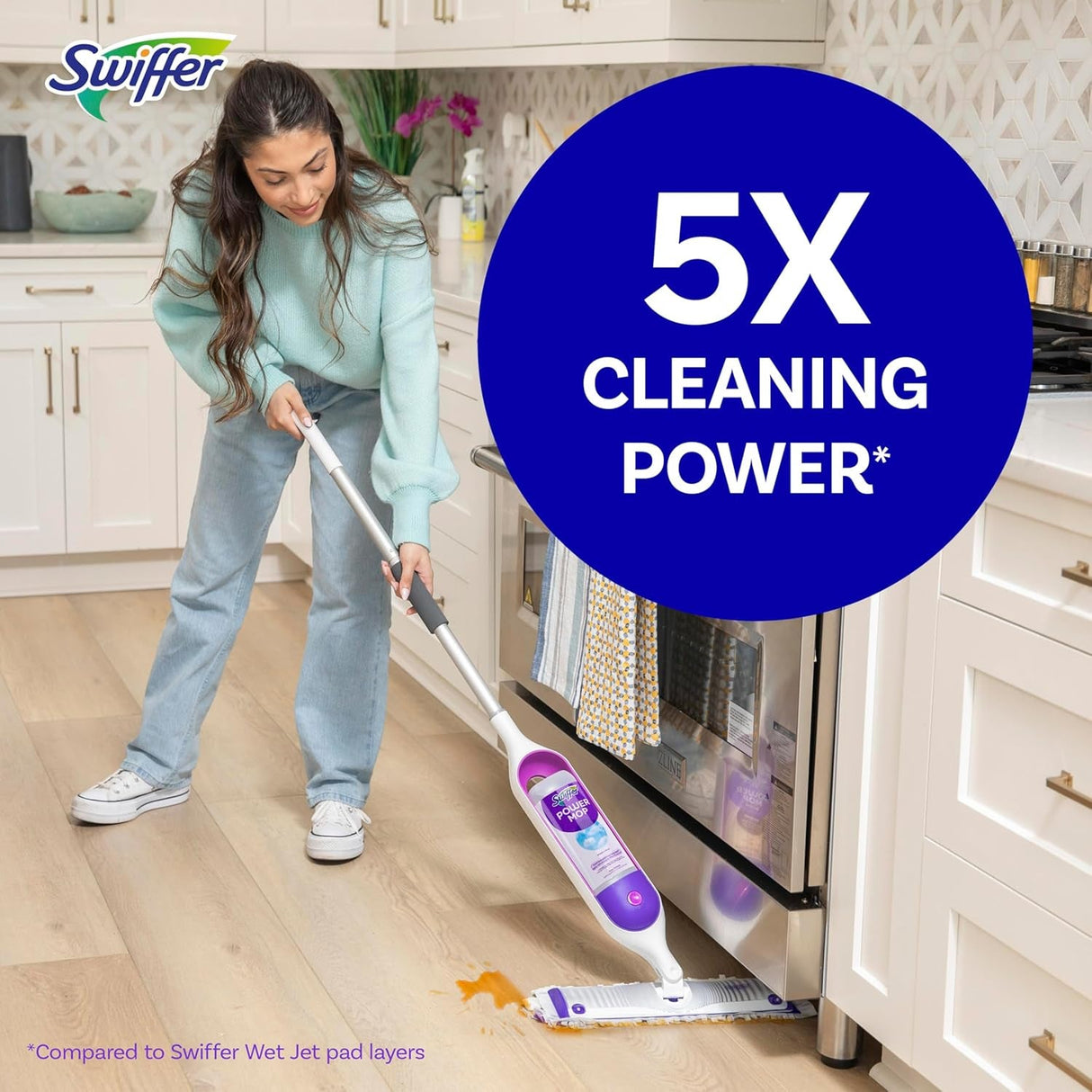 Swiffer Powermop Multi-Surface Mop Kit for Floor Cleaning, Includes Powermop, 2 Mopping Pad Refills, 1 Cleaning Solution with Fresh Scent and 2 Batteries