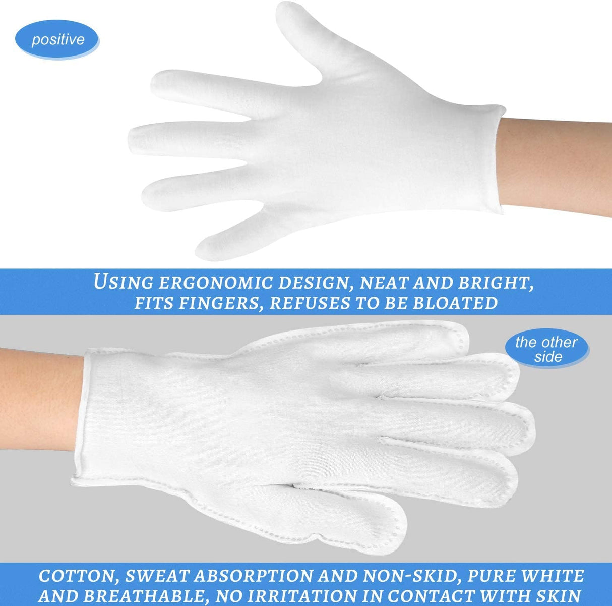 Cotton Gloves, 3Pairs White Gloves for Eczema, White Cotton Eczema Gloves for Men and Women Dry Hands, Breathable Machine Washable Cloth Gloves