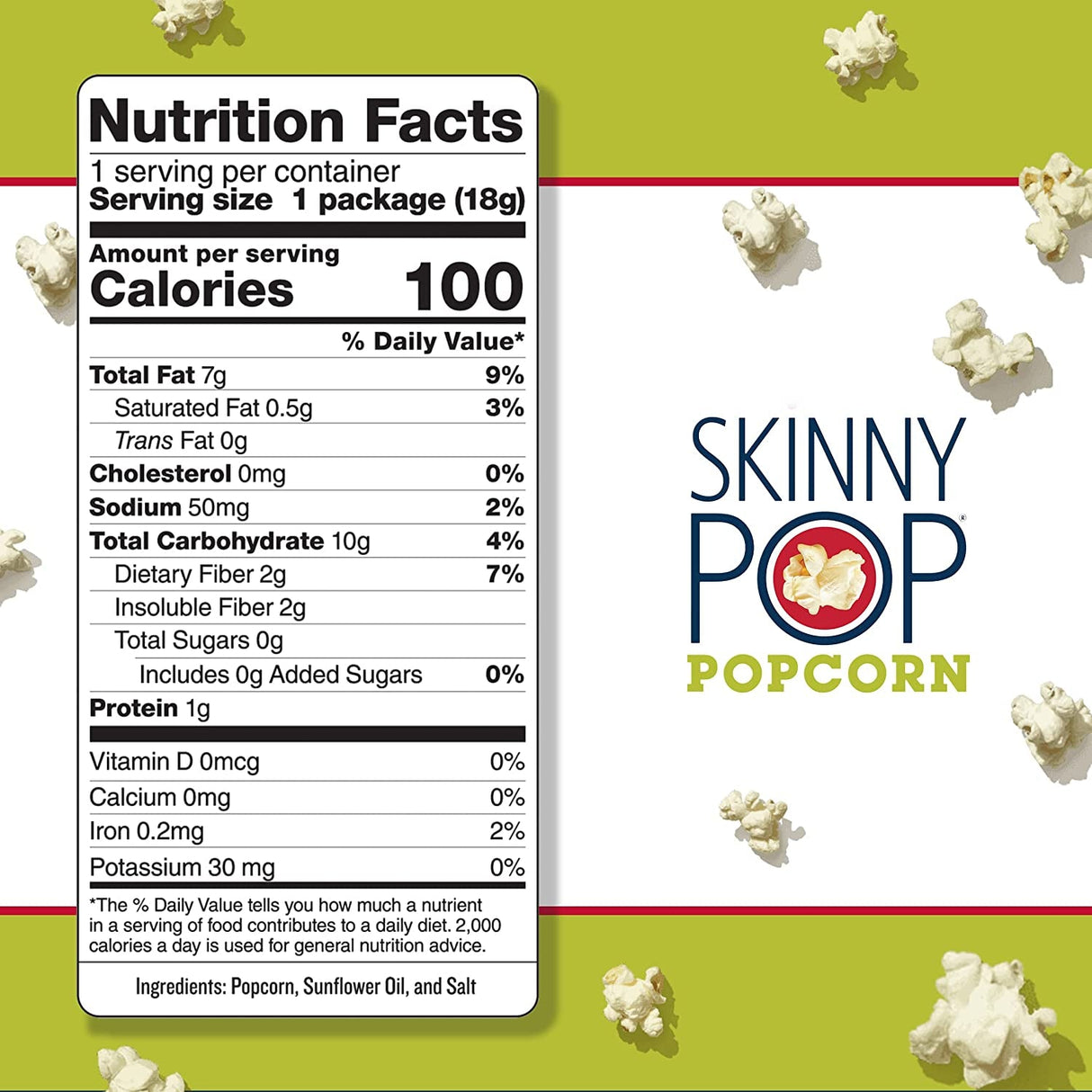 Skinnypop Original Popcorn, Individual Snack Size Bags, Skinny Pop, Healthy Popcorn Snacks, Gluten Free, 0.65 Ounce (Pack of 30)