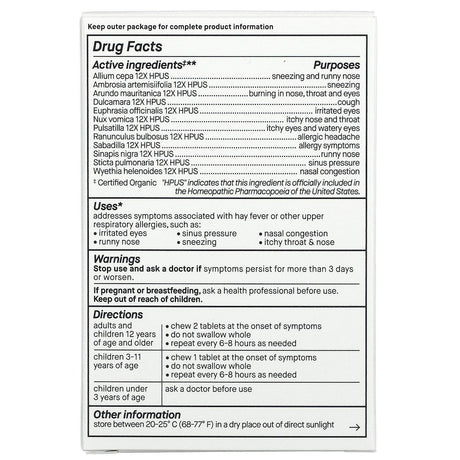 Genexa, Allergy Care, Organic Allergy & Decongestant, Organic Acai Berry , 60 Chewable Tablets - Supply Center USA