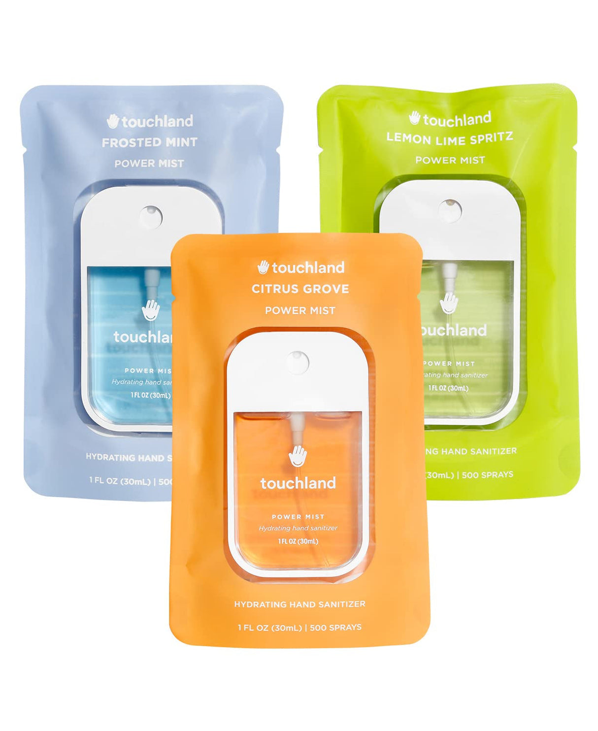Touchland Power Mist Hydrating Hand Sanitizer Spray, JUICY 3-Pack (Watermelon, Peach, Berry), 500-Sprays Each, 1Fl Oz Travel Size (Set of 3)