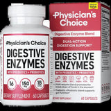 Digestive Enzymes by Physician'S Choice - Multi Enzymes, Organic Prebiotics & Probiotics for Digestive Health & Gut Health - for Meal Time Discomfort Relief & Bloating - Dual Action Approach - Supply Center USA