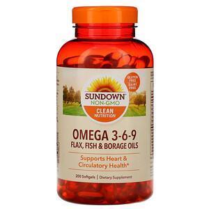 Sundown Naturals, Omega 3-6-9 Flax, Fish & Borage Oils, 200 Softgels - Supply Center USA