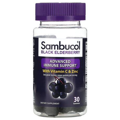 Sambucol, Black Elderberry, Advanced Immune Support with Vitamin C & Zinc, 30 Gummies - Supply Center USA