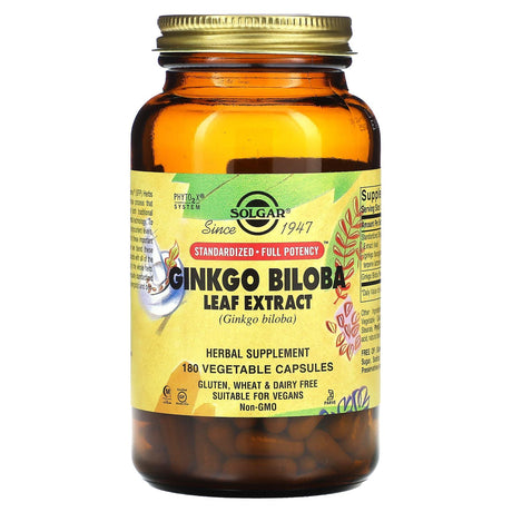 Solgar, Ginkgo Biloba Leaf Extract, 180 Vegetable Capsules - Supply Center USA