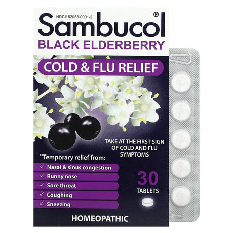 Sambucol, Black Elderberry, Cold & Flu Relief, Family Pack, 60 Quick Dissolve Tablets - Supply Center USA