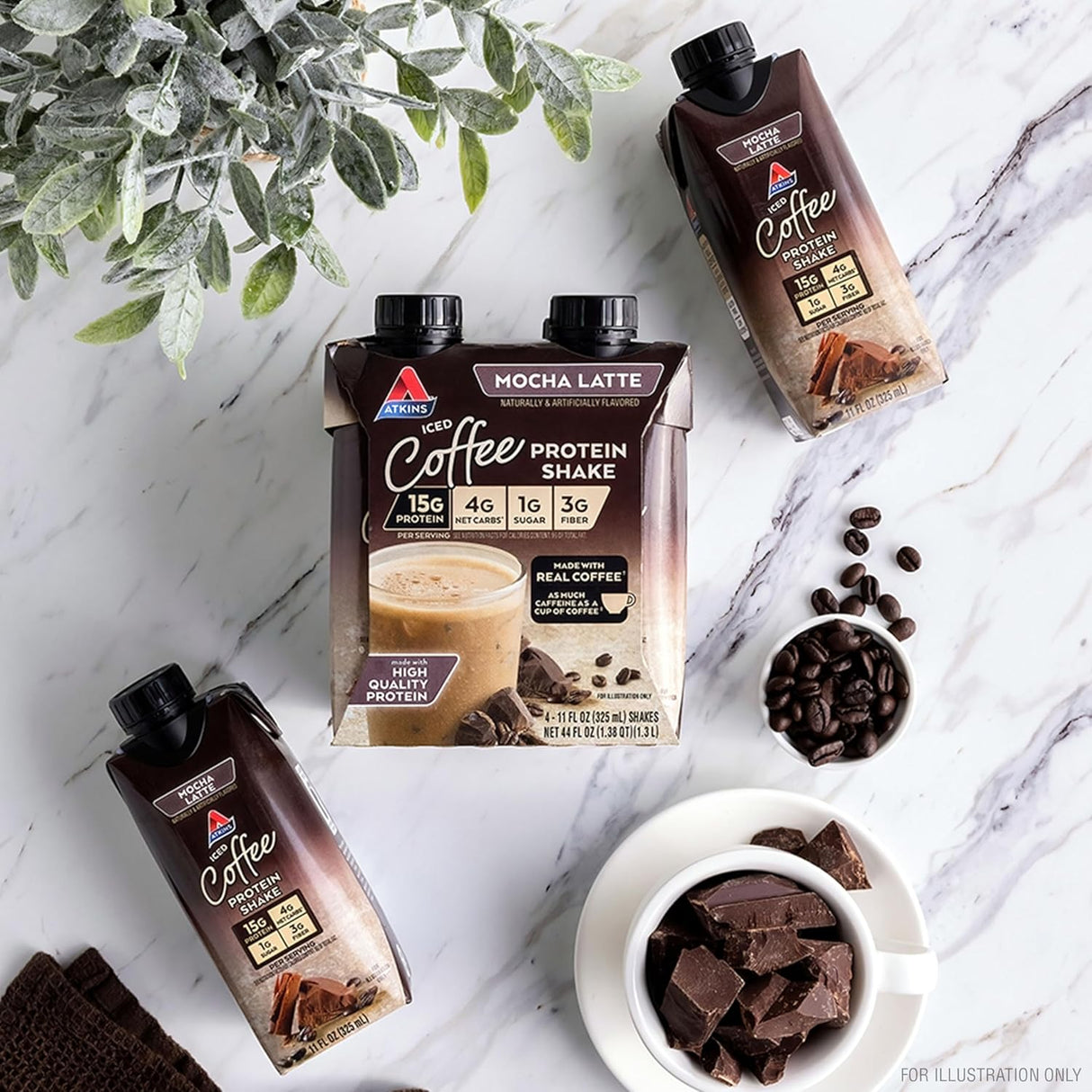 Atkins Mocha Latte Iced Coffee Protein Shake, 15G Protein, Low Glycemic, 4G Net Carb, 1G Sugar, Keto Friendly.