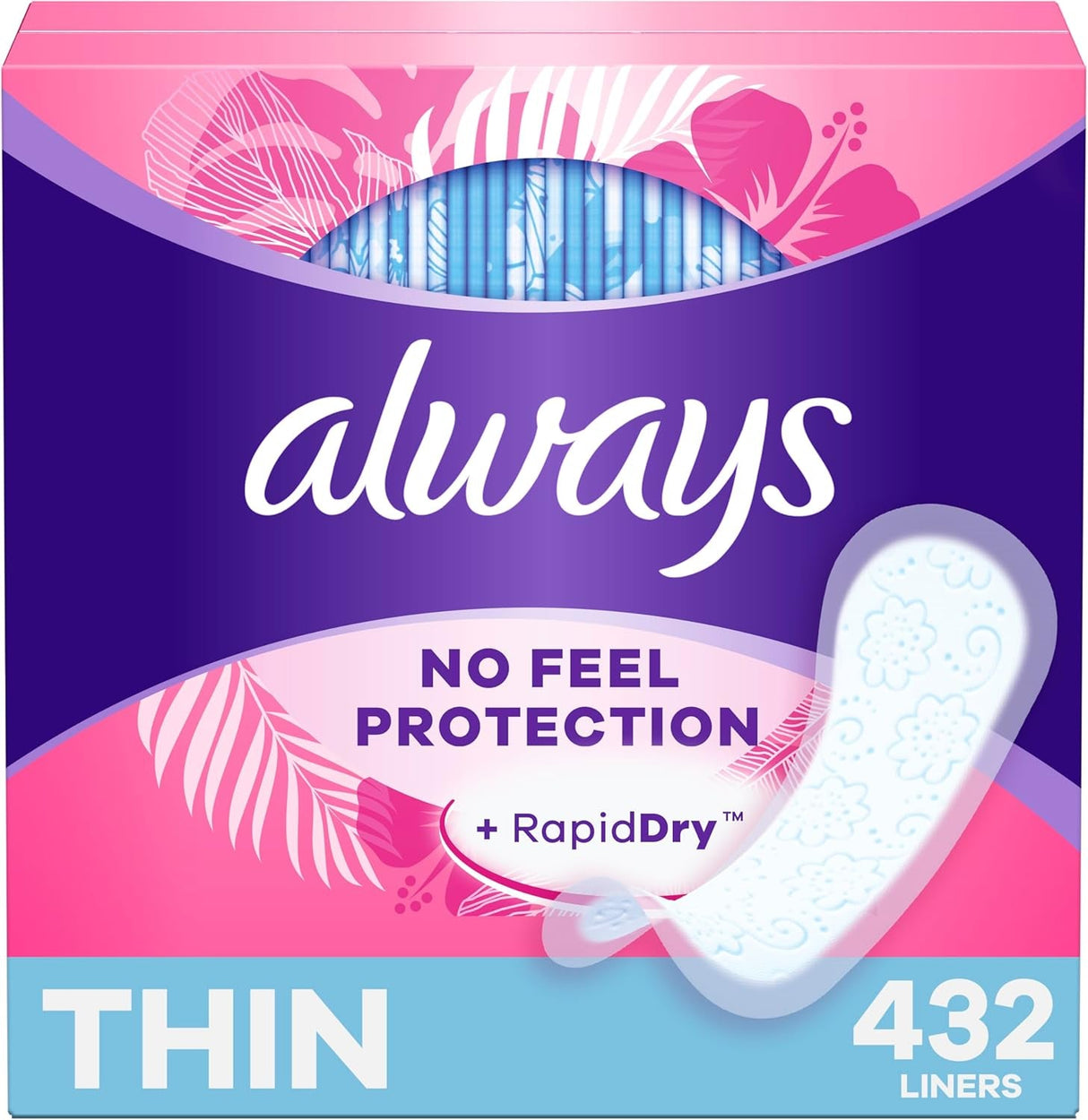 Always Thin Daily Panty Liners for Women, Light Absorbency, Unscented, 162 Count (Packaging May Vary)