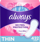 Always Thin Daily Panty Liners for Women, Light Absorbency, Unscented, 162 Count (Packaging May Vary)