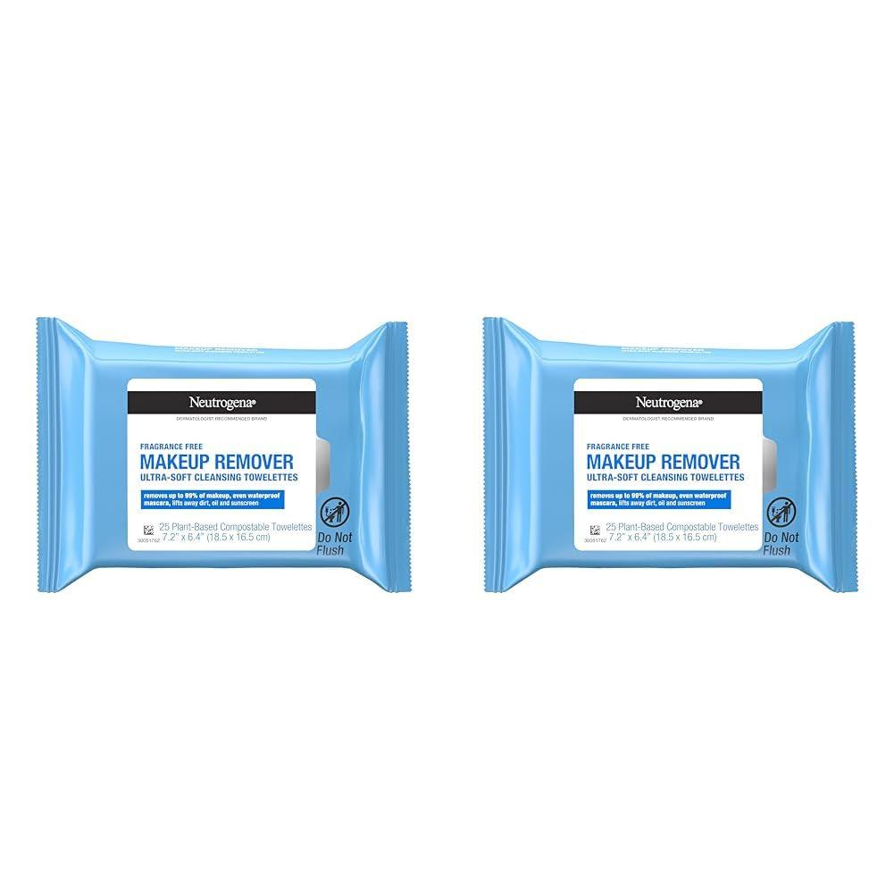 Neutrogena Fragrance-Free Makeup Remover Wipes, Daily Facial Cleanser Towelettes, Gently Removes Oil & Makeup, Alcohol-Free Makeup Wipes, 25 Ct - Supply Center USA